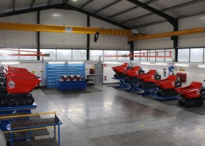 Image of completed Slanetrac HT1000 Track Dumpers and Honda petrol engines on the factory floor