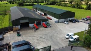 Image of an aerial view of the Slanetrac factory and showrooms at Dean Hill Navan